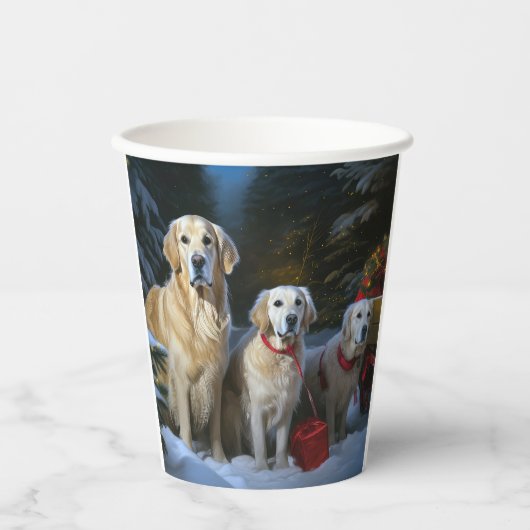 Gouden Retriever Sneeuwslee Kerst Decor Papieren Bekers (Voorkant)