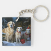 Gouden Retriever Sneeuwslee Kerst Decor Sleutelhanger (Achterkant)