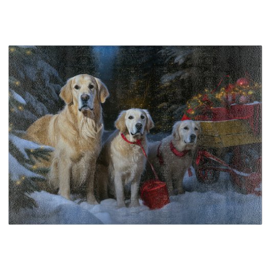 Gouden Retriever Sneeuwslee Kerst Decor Snijplank (Voorkant)