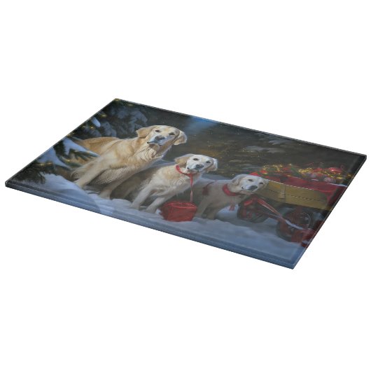 Gouden Retriever Sneeuwslee Kerst Decor Snijplank (Hoek)