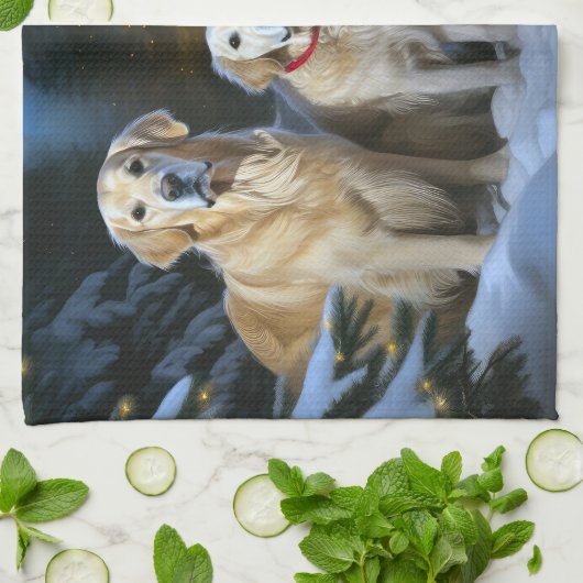 Gouden Retriever Sneeuwslee Kerst Decor Theedoek (Gevouwen)