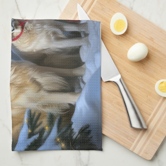 Gouden Retriever Sneeuwslee Kerst Decor Theedoek (Quarter Fold)
