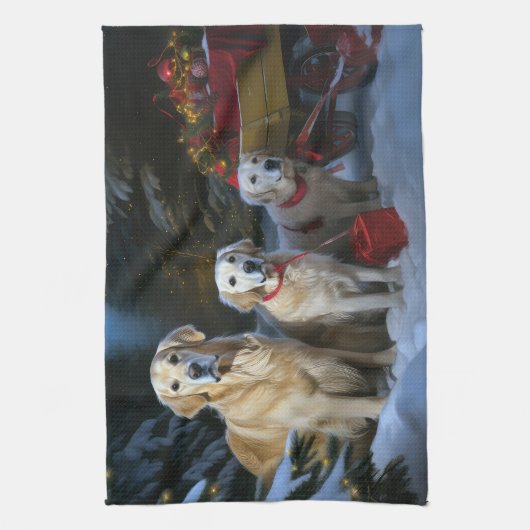 Gouden Retriever Sneeuwslee Kerst Decor Theedoek (Verticaal)