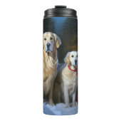 Gouden Retriever Sneeuwslee Kerst Decor Thermosbeker (Voorkant)