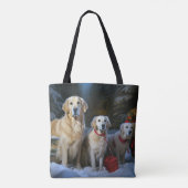 Gouden Retriever Sneeuwslee Kerst Decor Tote Bag (Achterkant)