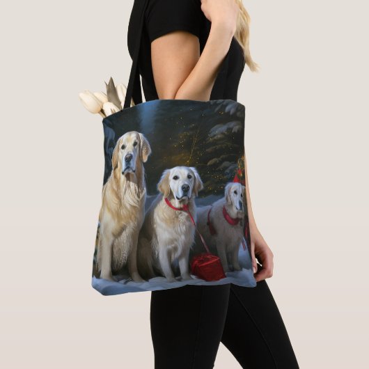 Gouden Retriever Sneeuwslee Kerst Decor Tote Bag (Dichtbij)