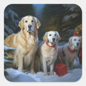 Gouden Retriever Sneeuwslee Kerst Decor Vierkante Sticker (Voorkant)
