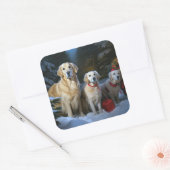 Gouden Retriever Sneeuwslee Kerst Decor Vierkante Sticker (Envelop)
