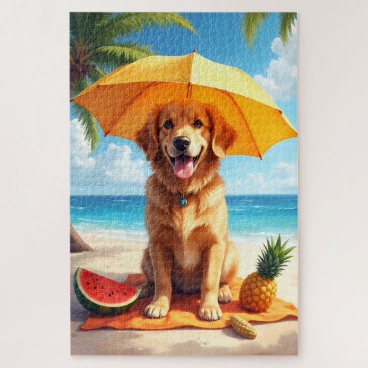 Gouden Retriever Strand Relax Scene Legpuzzel (Verticaal)