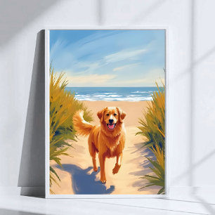 Gouden Retriever Strandpad   Ocean Dog Huisdier Poster