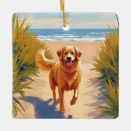 Gouden Retriever Strandpad | Oceanhond huisdier Keramisch Ornament