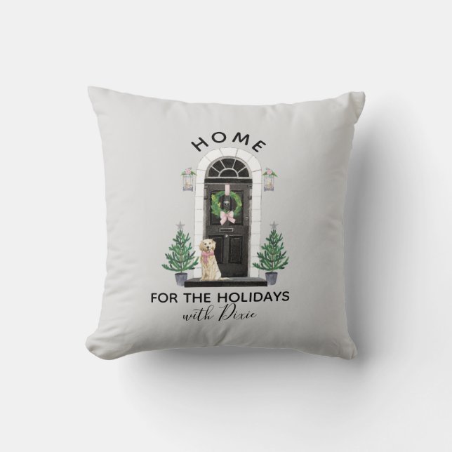 Gouden Retriever Thuis voor de Feestdagen Kerstmis Kussen (Voorkant)