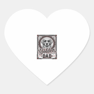 Gouden Retriever Vader Vintage Gravure Ontwerp_1 Hart Sticker