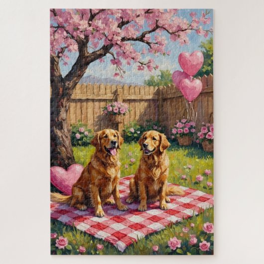 Gouden Retriever Valentijnsdag Kunst Legpuzzel (Verticaal)