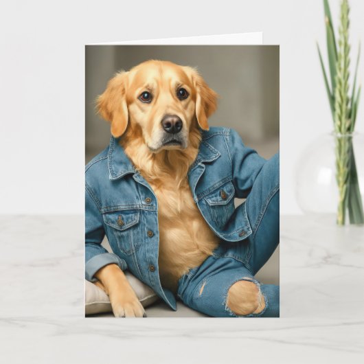 Gouden Retriever Verjaardag in Blue Jeans Kaart (Voorkant)