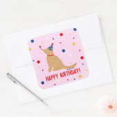 Gouden Retriever Verjaardag Roze Achtergrond Bubbe Vierkante Sticker (Envelop)