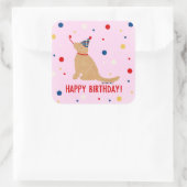 Gouden Retriever Verjaardag Roze Achtergrond Bubbe Vierkante Sticker (Tas)