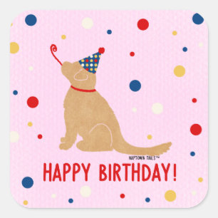 Gouden Retriever Verjaardag Roze Achtergrond Bubbe Vierkante Sticker