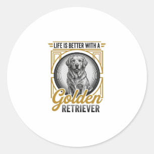 Gouden Retriever Vintage Gravure Hond Liefhebber S Ronde Sticker