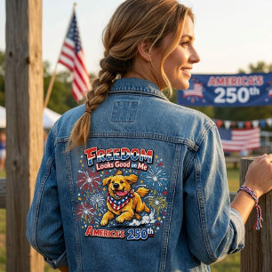 Gouden Retriever Vuurwerk 250ste Verjaardag Denim Jacket