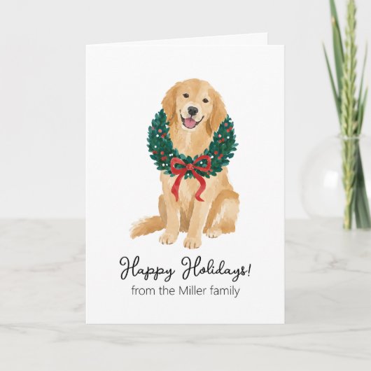 Gouden Retriever Waterverf Kerstkaart Kaart (Voorkant)
