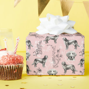 Gouden Retriever Wildflower Roze Toile Vintage Cadeaupapier