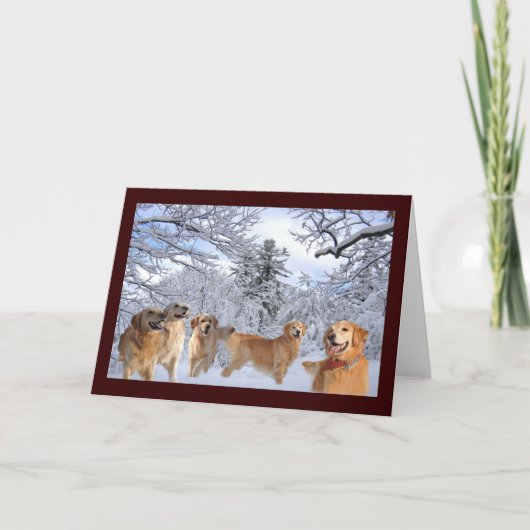Gouden Retrievers in het Wenskaart van de Sneeuw Kaart (Voorkant)