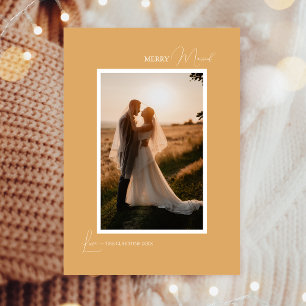 Gouden Retro Boho Minimalistische Blij Getrouwd Po Feestdagenkaart
