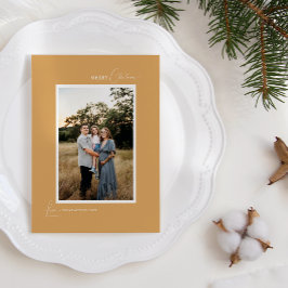 Gouden Retro Boho minimalistische brief en foto Feestdagenkaart