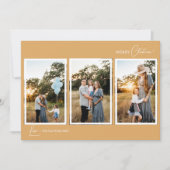 Gouden Retro Boho Minimalistische Vijf Fotocollage Feestdagenkaart (Voorkant)