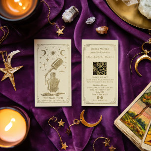 Gouden Retro Celestiaal Tarot Nagelkunstenaar QR-c Visitekaartje