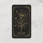 Gouden Retro Celestial Tarot Bloemist QR Code Visitekaartje (Voorkant)