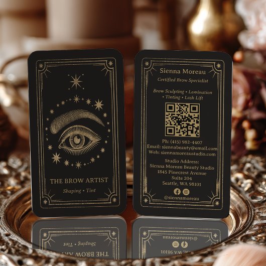 Gouden Retro Celestial Tarot Brow Artist QR Code Visitekaartje
