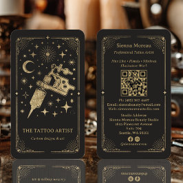 Gouden Retro Celestial Tarot Tatoeagekunstenaar QR Visitekaartje
