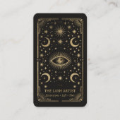 Gouden Retro Celestial Tarot Wimperstylist QR Code Visitekaartje (Voorkant)