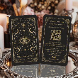 Gouden Retro Celestial Tarot Wimperstylist QR Code Visitekaartje