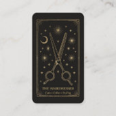 Gouden Retro Celestiale Tarot Kapsalon QR Code Visitekaartje (Voorkant)