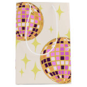 Gouden Retro Disco Ball Beige Medium Cadeauzakje (Voorkant)