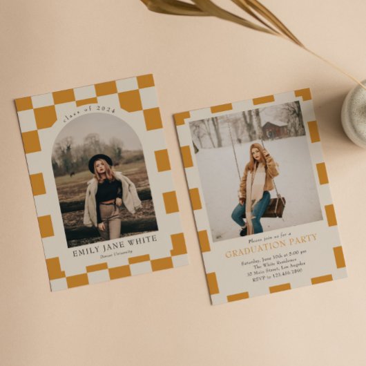 Gouden Retro geruit Arch Classic Photo Afstuderen Kaart