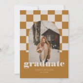 Gouden Retro geruite boog foto Afstuderen Kaart (Voorkant)