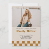 Gouden Retro geruite boog foto Afstuderen Kaart (Achterkant)