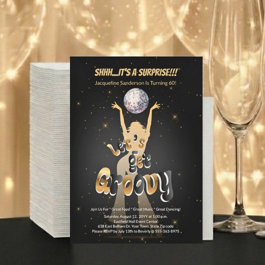 Gouden Retro Let's Get Groovy 60ste Verjaardagsfee Kaart