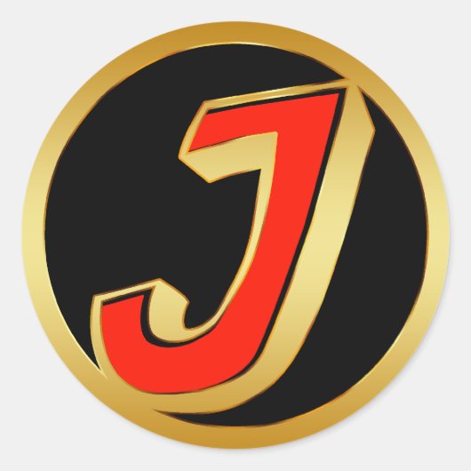 GOUDEN RETRO MONOGRAM LETTER J RONDE STICKER (Voorkant)