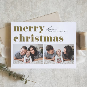 Gouden Retro Typografie Vrolijk Kerstfeest Twee Fo Feestdagen Kaart