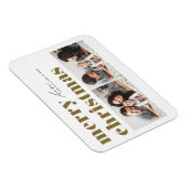 Gouden Retro Typografie Vrolijk Kerstfeest Twee Fo Magneet (Rechterzijde)