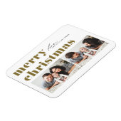 Gouden Retro Typografie Vrolijk Kerstfeest Twee Fo Magneet (Linkerzijde)