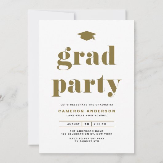 Gouden Retro Vette Typografie Graduation Party Kaart (Voorkant)