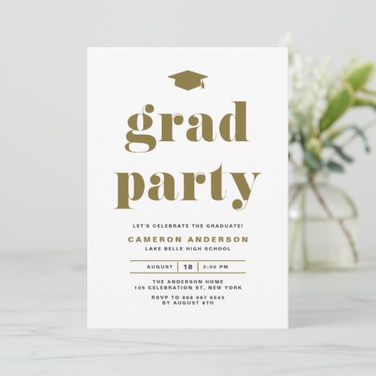 Gouden Retro Vette Typografie Graduation Party Kaart (Staand voorkant)