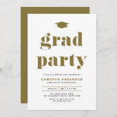 Gouden Retro Vette Typografie Graduation Party Kaart (Voorkant / Achterkant)