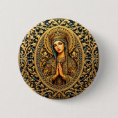 Gouden Reverentie Maagd Maria Ronde Button 5,7 Cm (Voorkant)